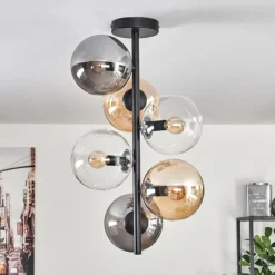 hofstein Plafonnier - Verre 15 cm Gastor Ambre, Clair, Fumé, 6 lumières