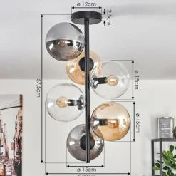 hofstein Plafonnier - Verre 15 cm Gastor Ambre, Clair, Fumé, 6 lumières