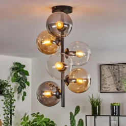 hofstein Plafonnier - Verre 15 cm Gastor Ambre, Clair, Fumé, 6 lumières