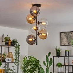 hofstein Plafonnier - Verre 15 cm Gastor Ambre, Clair, Fumé, 6 lumières