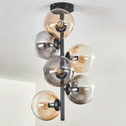 hofstein Plafonnier - Verre 15 cm Gastor Ambre, Clair, Fumé, 6 lumières