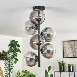 hofstein Plafonnier - Verre 15 cm Gastor Clair, Fumé, 6 lumières