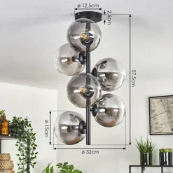 hofstein Plafonnier - Verre 15 cm Gastor Clair, Fumé, 6 lumières