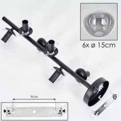 hofstein Plafonnier - Verre 15 cm Gastor Clair, Fumé, 6 lumières