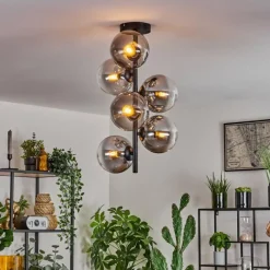 hofstein Plafonnier - Verre 15 cm Gastor Clair, Fumé, 6 lumières