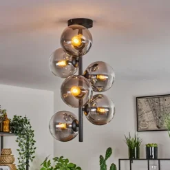 hofstein Plafonnier - Verre 15 cm Gastor Clair, Fumé, 6 lumières