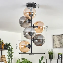 Suspension Verre Fumé-hofstein Plafonnier - Verre 15 cm Gastor Ambre, Fumé, 6 lumières