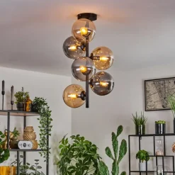 Suspension Verre Fumé-hofstein Plafonnier - Verre 15 cm Gastor Ambre, Fumé, 6 lumières