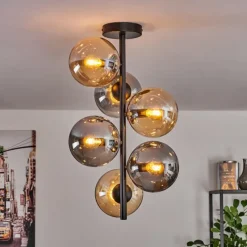 Suspension Verre Fumé-hofstein Plafonnier - Verre 15 cm Gastor Ambre, Fumé, 6 lumières