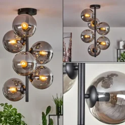 hofstein Plafonnier - Verre 15 cm Gastor Fumé, 6 lumières
