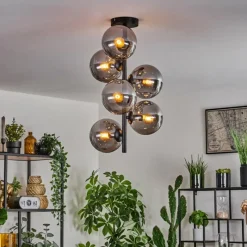 hofstein Plafonnier - Verre 15 cm Gastor Fumé, 6 lumières