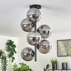 hofstein Plafonnier - Verre 15 cm Gastor Fumé, 6 lumières