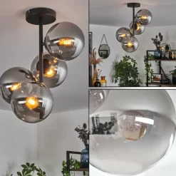 hofstein Plafonnier - Verre 15 cm Gastor Fumé, 4 lumières