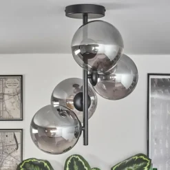 hofstein Plafonnier - Verre 15 cm Gastor Fumé, 4 lumières