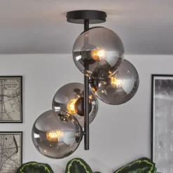 hofstein Plafonnier - Verre 15 cm Gastor Fumé, 4 lumières
