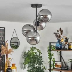 hofstein Plafonnier - Verre 15 cm Gastor Fumé, 4 lumières