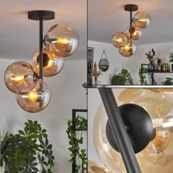 hofstein Plafonnier - Verre 15 cm Gastor Ambre, 4 lumières