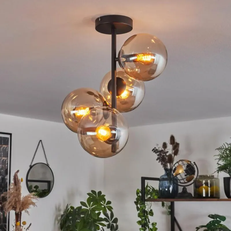 hofstein Plafonnier - Verre 15 cm Gastor Ambre, 4 lumières