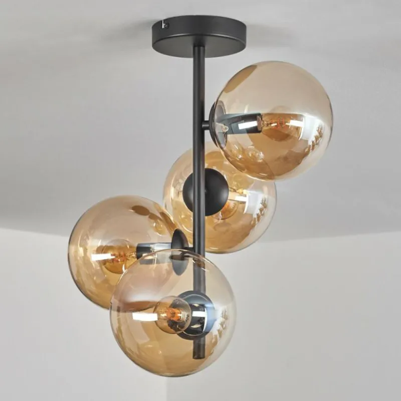 hofstein Plafonnier - Verre 15 cm Gastor Ambre, 4 lumières