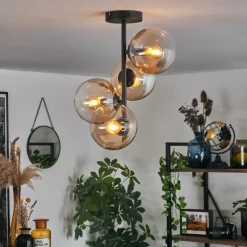 hofstein Plafonnier - Verre 15 cm Gastor Ambre, Clair, 4 lumières