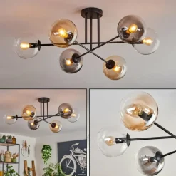 Suspension Verre Fumé-hofstein Plafonnier - Verre 15 cm Gastor Ambre, Clair, Fumé, 6 lumières