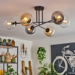 Suspension Verre Fumé-hofstein Plafonnier - Verre 15 cm Gastor Ambre, Clair, Fumé, 6 lumières