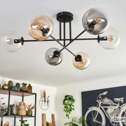 Suspension Verre Fumé-hofstein Plafonnier - Verre 15 cm Gastor Ambre, Clair, Fumé, 6 lumières