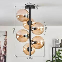 hofstein Plafonnier - Verre 15 cm Gastor Ambre, 6 lumières