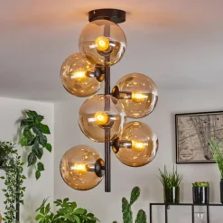hofstein Plafonnier - Verre 15 cm Gastor Ambre, 6 lumières