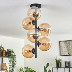 hofstein Plafonnier - Verre 15 cm Gastor Ambre, 6 lumières