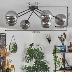 hofstein Plafonnier - Verre 15 cm Gastor Fumé, 6 lumières