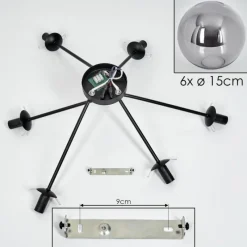 hofstein Plafonnier - Verre 15 cm Gastor Fumé, 6 lumières
