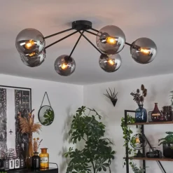 hofstein Plafonnier - Verre 15 cm Gastor Fumé, 6 lumières