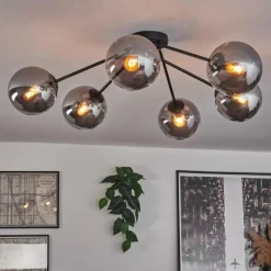 hofstein Plafonnier - Verre 15 cm Gastor Fumé, 6 lumières