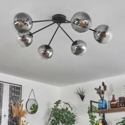 hofstein Plafonnier - Verre 15 cm Gastor Clair, Fumé, 6 lumières