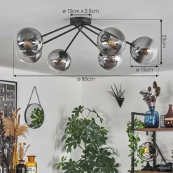 hofstein Plafonnier - Verre 15 cm Gastor Clair, Fumé, 6 lumières