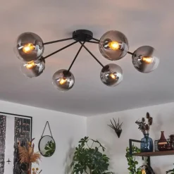 hofstein Plafonnier - Verre 15 cm Gastor Clair, Fumé, 6 lumières