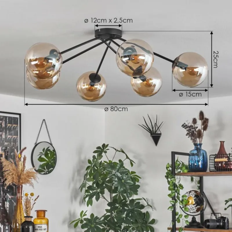 hofstein Plafonnier - Verre 15 cm Gastor Ambre, 6 lumières