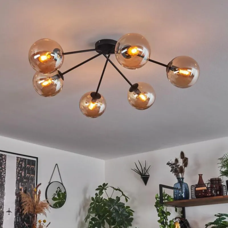 hofstein Plafonnier - Verre 15 cm Gastor Ambre, 6 lumières