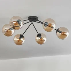 hofstein Plafonnier - Verre 15 cm Gastor Ambre, 6 lumières