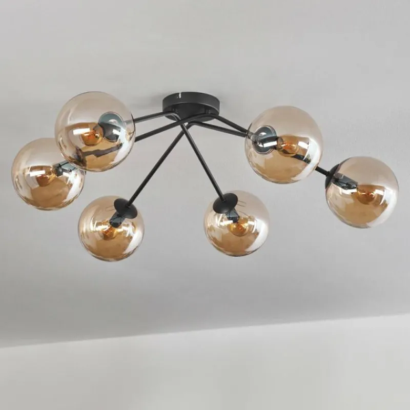 hofstein Plafonnier - Verre 15 cm Gastor Ambre, 6 lumières