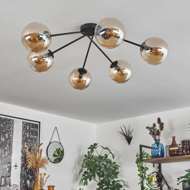 hofstein Plafonnier - Verre 15 cm Gastor Ambre, 6 lumières