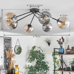 hofstein Plafonnier - Verre 15 cm Gastor Ambre, Clair, Fumé, 6 lumières