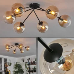 hofstein Plafonnier - Verre 15 cm Gastor Ambre, Clair, 6 lumières