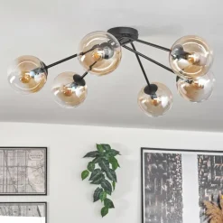 hofstein Plafonnier - Verre 15 cm Gastor Ambre, Clair, 6 lumières