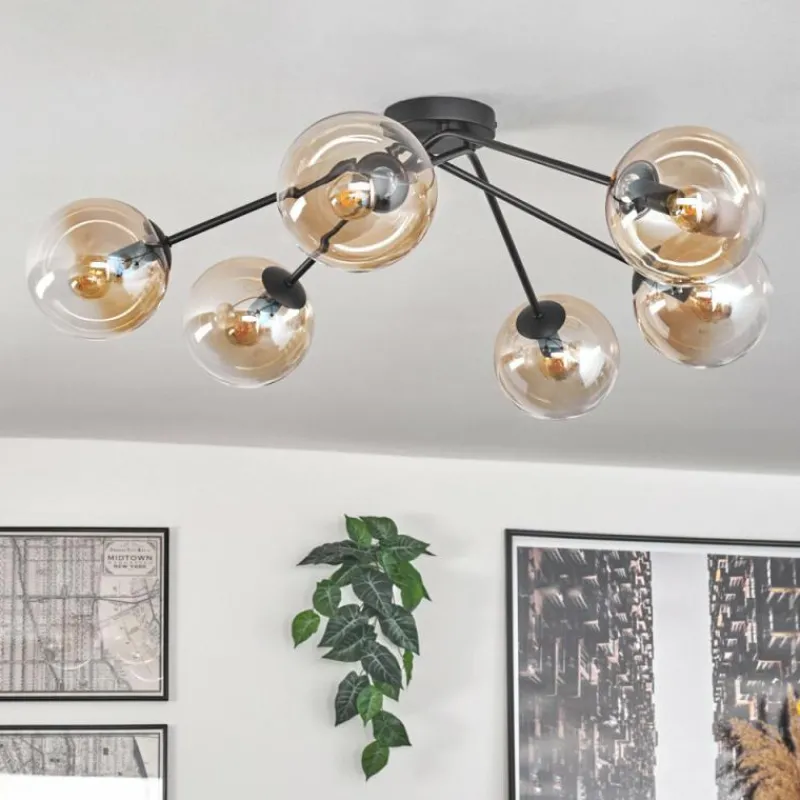 hofstein Plafonnier - Verre 15 cm Gastor Ambre, Clair, 6 lumières