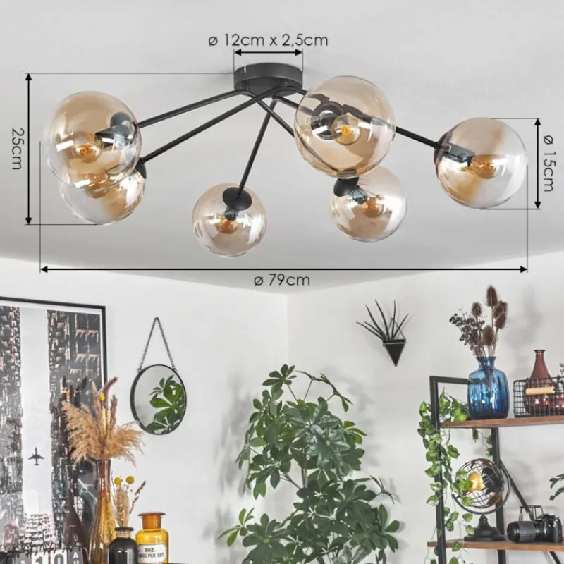 hofstein Plafonnier - Verre 15 cm Gastor Ambre, Clair, 6 lumières