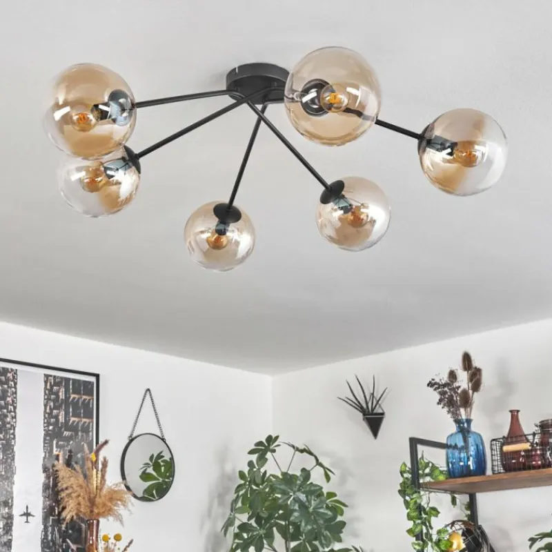 hofstein Plafonnier - Verre 15 cm Gastor Ambre, Clair, 6 lumières