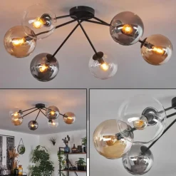 hofstein Plafonnier - Verre 15 cm Gastor Ambre, Clair, Fumé, 6 lumières