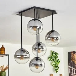 hofstein Plafonnier - Verre 15 cm Gastor Clair, Fumé, 5 lumières